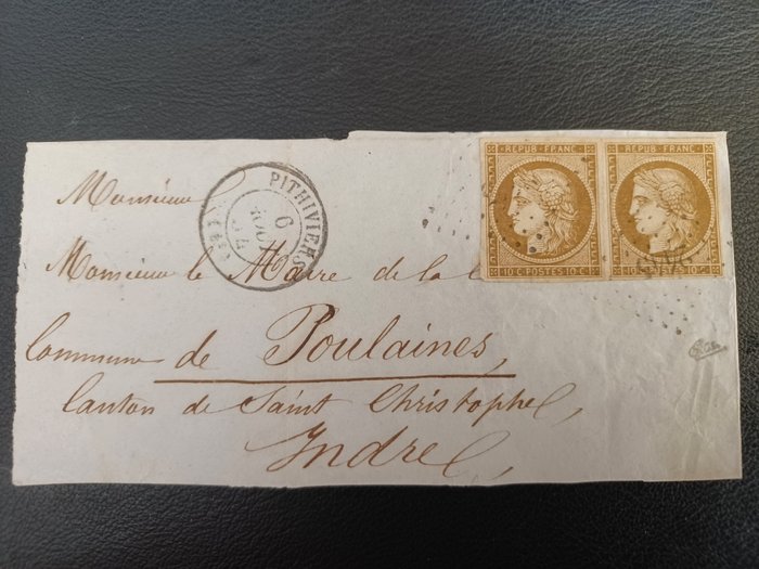 Frankrijk 1849 - Front cover with pair of No. 1 signed Calves. Beautiful writing. Significant value - Yvert