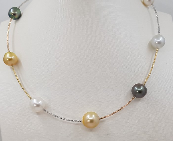 Preview of the first image of 10x13mm South Sea and Tahitian Pearls - 18 kt. Yellow gold - Necklace.