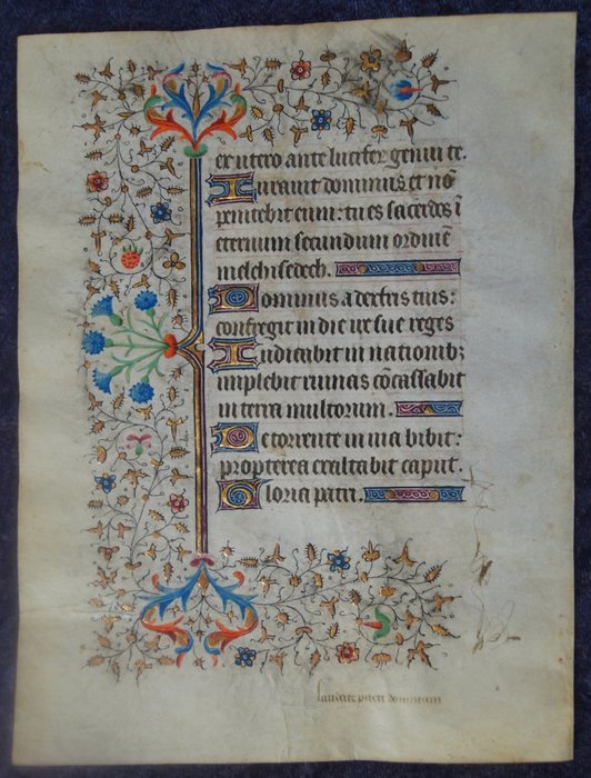 Scriptorium des Mittelalters, Frankreich - Besançon - 15. Jahrhundert Stundenbuch Pergament 2 dreiseitige Blattgold Bordüren Paris - 1420/1440