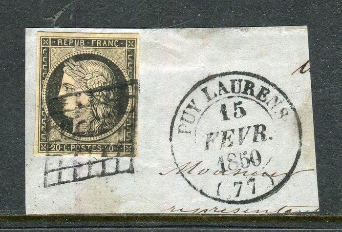 Frankreich 1850 - Superb N°3 on a letter fragment from Puy Laurens (Tarn)