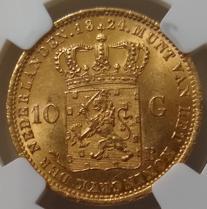 Netherlands. Willem I (1813-1840). 10 Gulden 1824-B in NGC slab MS 62
