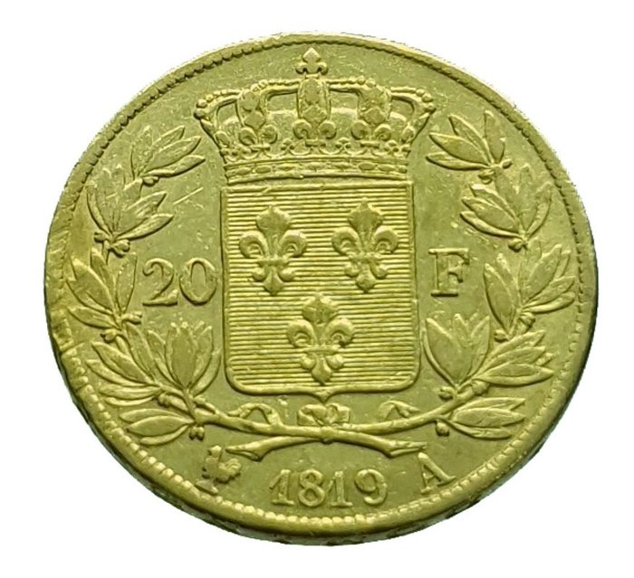 France. 20 Francs 1819-A, Paris Louis XVIII
