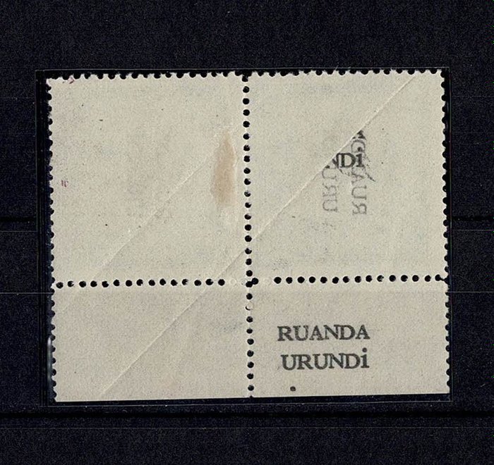 Belgisch-Kongo 1924 - Vloors 10c green in pair Cu Overprint on reverse side + certificate - COB 51 Cu