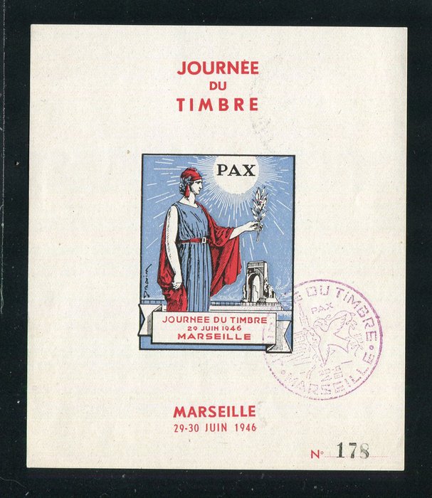 Frankreich 1946 - Rare Bloc de la Journée de la Timbre de Marseille des 29 & 30 Juin 1946