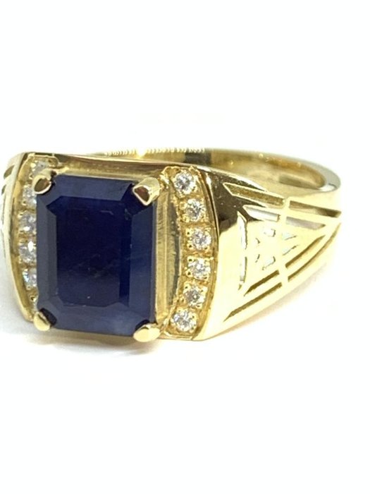 Image 3 of 18 kt. Yellow gold - Ring - 3.60 ct Sapphire - Diamonds