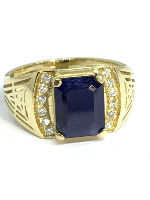 Image 2 of 18 kt. Yellow gold - Ring - 3.60 ct Sapphire - Diamonds