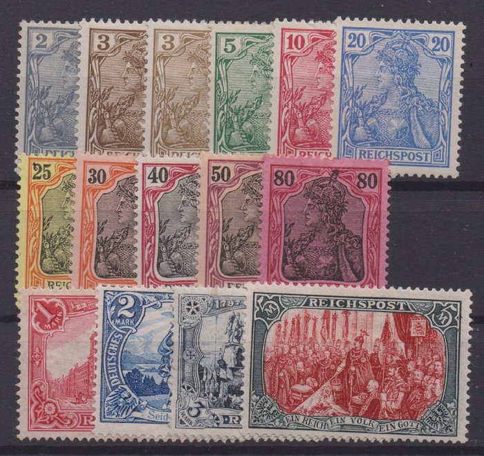 German Empire 1900 - “Germania Reichspost”, complete, including mark values - Michel 53-66