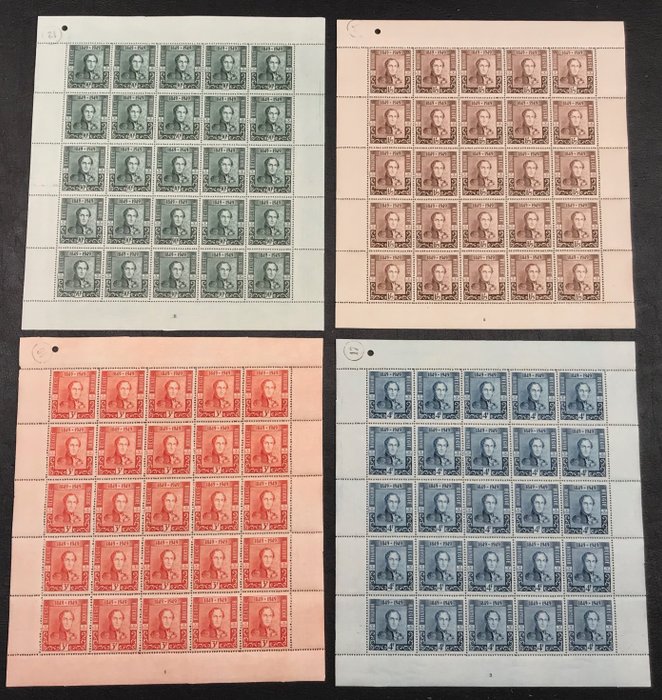 Belgium 1949 - Centenary of the first stamp - Complete series in mini sheets of 25 - MNH - F807/810