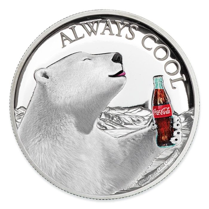 Fiji. 2 Dollars 2019 - Coca-Cola® - Polarbär 1 Oz Silber - Polierte Platte - Ultra High Relief - 1 Oz