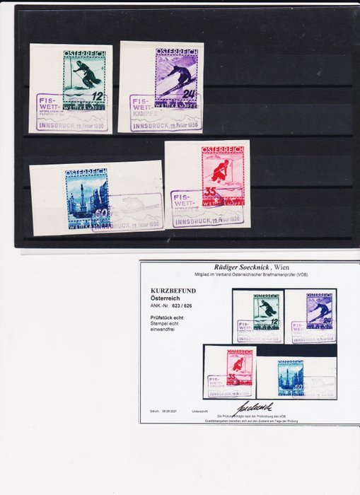 Austria 1936/1936 - “FIS II” with beautiful commemorative postmarks on fragment - Michelkatalog 623-626