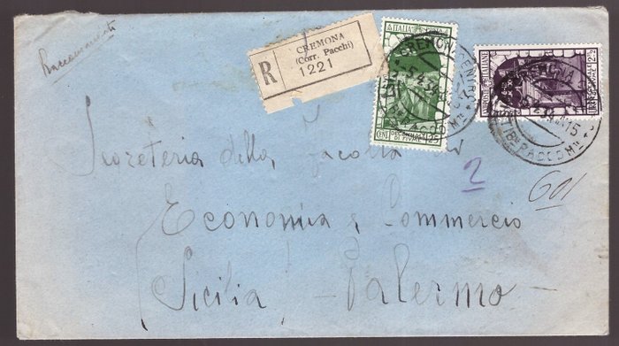 Koninkrijk Italië 1934 - Registered mail stamped with 2.55 lire and 25 c. airmail set of the tenth anniversary of the - Sassone NN. 355, A60