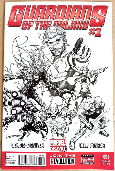 Guardians of the Galaxy #1 - RATIO 1:100 !! "McNiven Sketch Cover" - Signed by creator BRIAN MICHAEL BENDIS at SDCC 2014 ! With COA ! - Erstausgabe (2013)