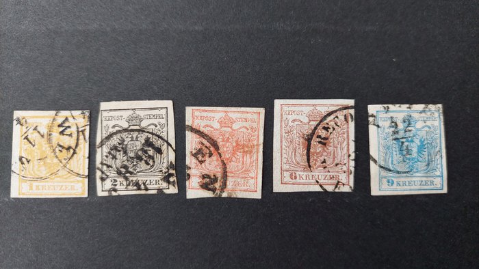 Austria 1850 - First stamps, whole set! - Michel 1-5