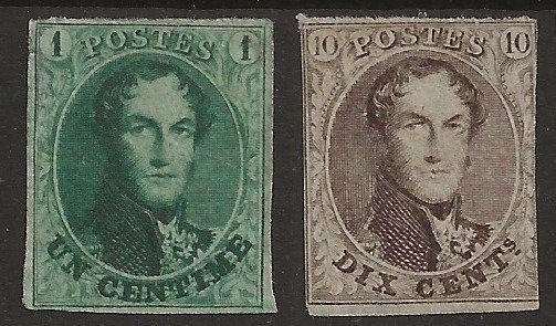 Belgium 1861 - Medallion 1c green + 10c brown - OBP/COB 9/10