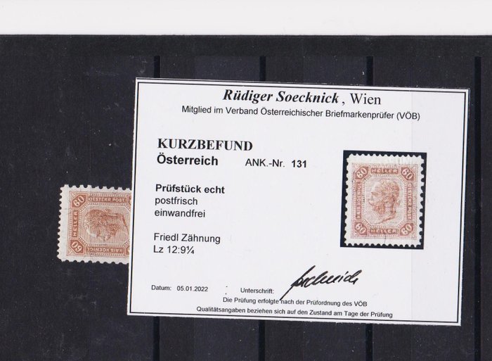 Austria 1905/1905 - 60H from 1905 with the “Friedl” perforation 12:9¼ - Michelkatalog 131
