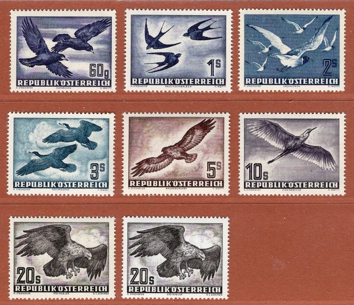 Austria 1950/1953 - Airmail “Birds”, overcomplete