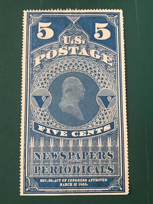 United States of America 1875 - 5 centimes newspaper stamp on white paper - Michel 4 SI