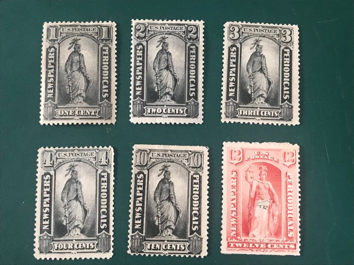 United States of America 1875 - 6 newspaper stamps second issue - Michel 5/8 en 12/13