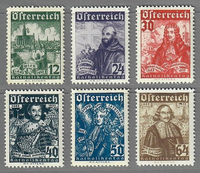 Austria 1933 - “Katholikentag” (Catholics Day), complete - ANK 557-562