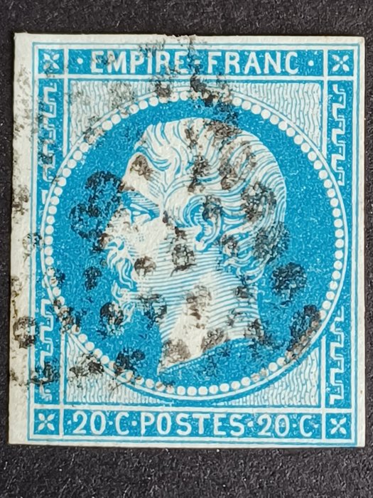 France 1860 - N°14Ba, 20 cents blue on green, cancelled, signed Calves
