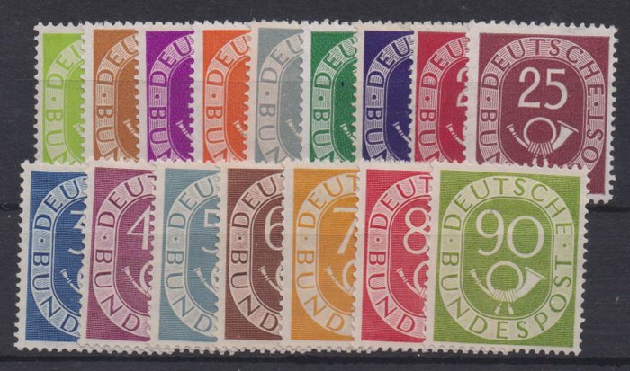 Germany, Federal Republic 1951 - “Post Horn”, complete, unused - Michel 123-138