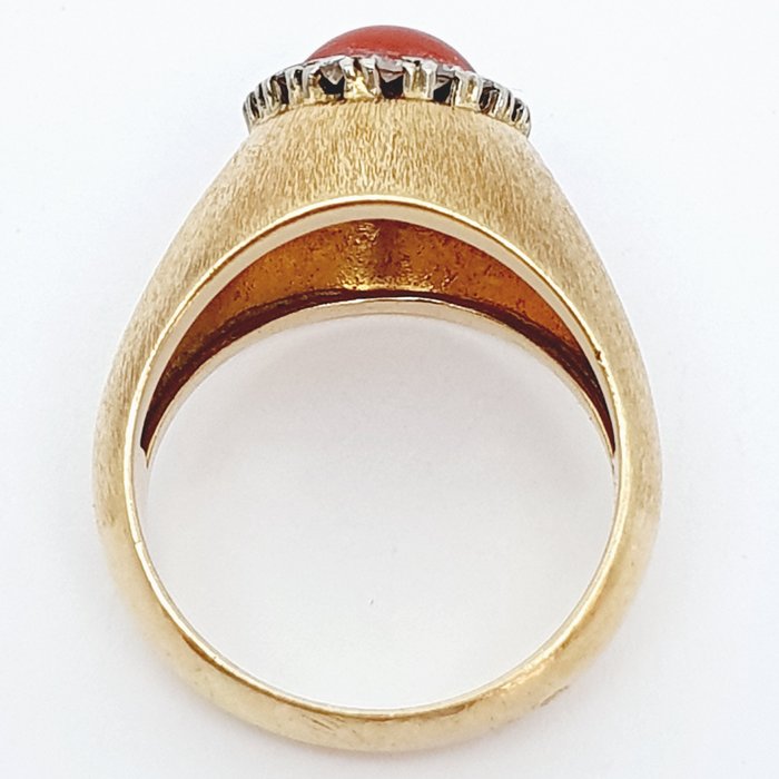 Image 3 of 18 kt. Yellow gold - Ring - 2.00 ct Coral - Diamonds