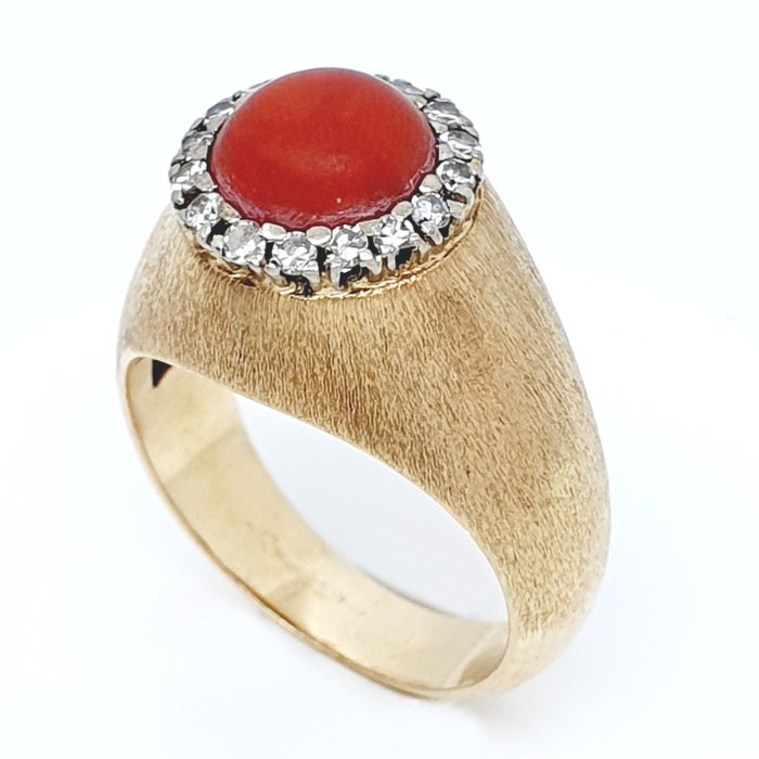 Image 2 of 18 kt. Yellow gold - Ring - 2.00 ct Coral - Diamonds