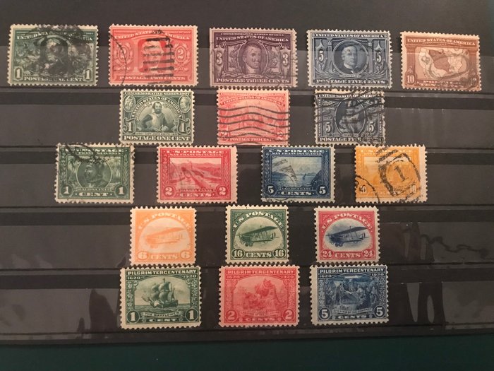 United States of America 1904/1920 - 5 full issues with NY-Philadelphia airmail - Michel 154/161, 203/206, 248/250 en 255/257