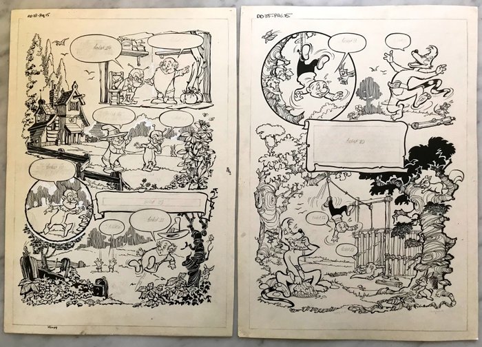 Toonder Studio's - 2x Originele pagina - Olle Kapoen - 2 verschillende verhalen - (1959/1960)