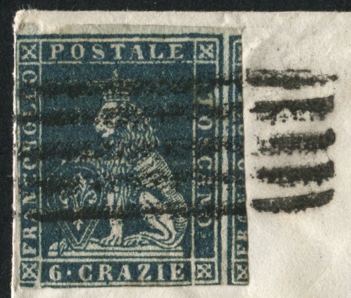 Italian Ancient States - Tuscany - 6 cr. azure on grey on letter from Florence to Turin - Sassone N. 7d
