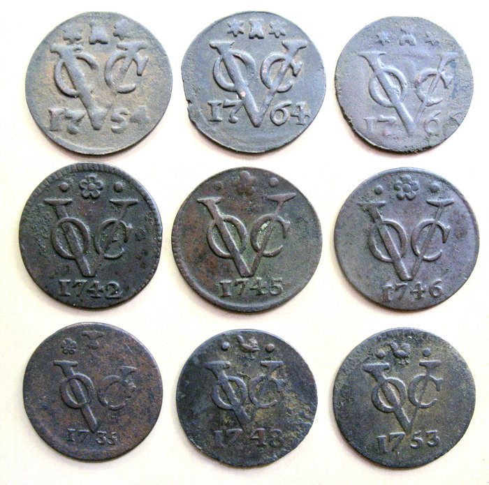 Nederlands-Indië. VOC Duiten 1735/1766  (9 verschillende)