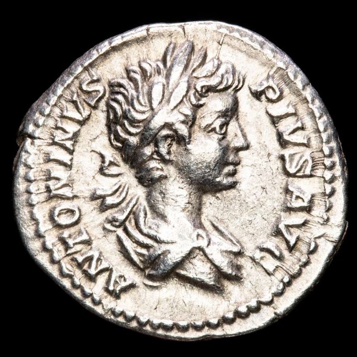 Roman Empire. Caracalla (AD 198-217). AR Denarius,  Rome - VIRTVS AVGG, Virtus standing left with Victory and inverted spear.