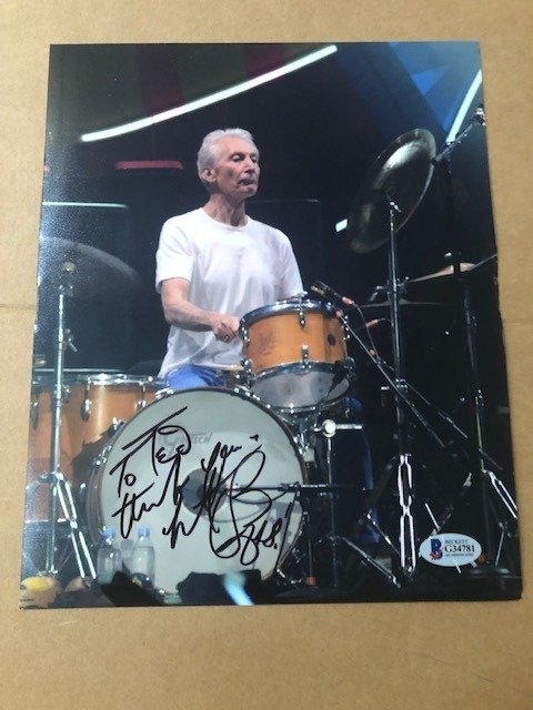 The Rolling Stones - Charlie Watts - Authentic Signed Photo by Charlie Watts - 20x25cm - COA Beckett - Signed memorabilia (original authograph) - 1st Pressing - 2019/2019