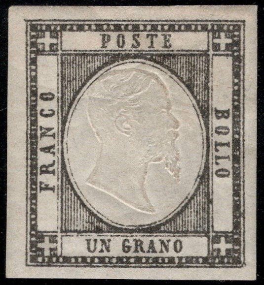 Neapolitan Provinces 1861 - Victor Emmanuel II 1 grano black, wide margins - Sassone n. 19