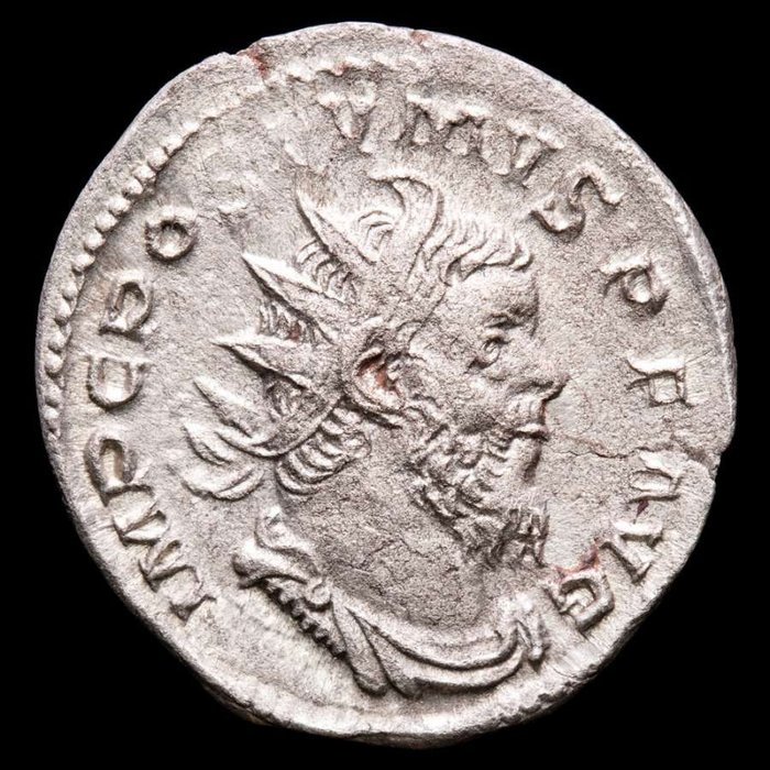 Numismatics - Roman Empire - Germany. Postumus (AD 260-269). AR Antoninianus,  Trier - P M TR P COS II P P, Mars standing left, holding globe and spear.