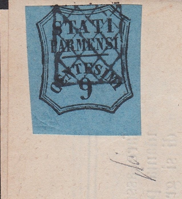 Italienische antike Staaten - Parma 1853 - 9 cents on “Gazzetta ufficiale di Milano” - Sassone 2