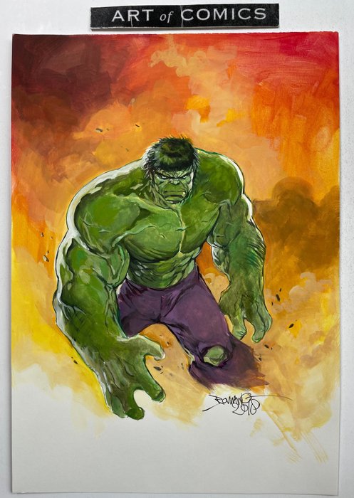 The Incredible Hulk Stunning Painted Pinup By Romano Molenaar - Signed & Dated - Original Art - Gouache - Loose page - Unique copy - (2018)