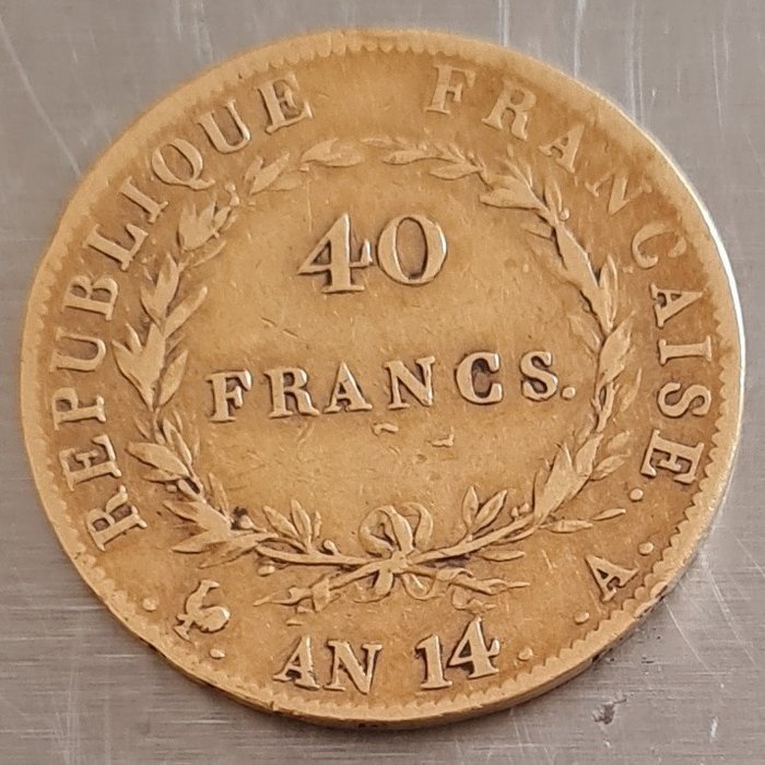 France. Napoléon I (1804-1814). 40 Francs An 14-A, Paris