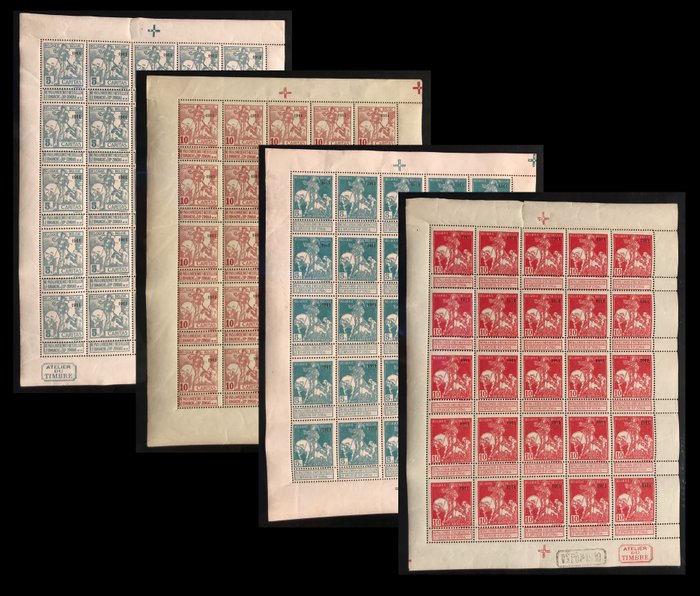 Belgique 1911/1911 - Caritas overprint ‘1911’ - 5c-10c type in complete sheets - OBP F96/F99