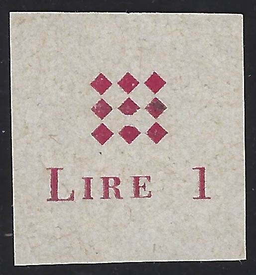 Guidez-le 1945 - Prova del francobollo da L. 1 rosso, proveniente dall'unico foglio noto di 100 esemplari - Sassone N. 1A
