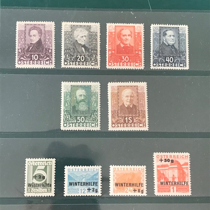Austria 1931/1933 - Two emissions with Poet and Winter Aid - Michel 524/529 en 553/556