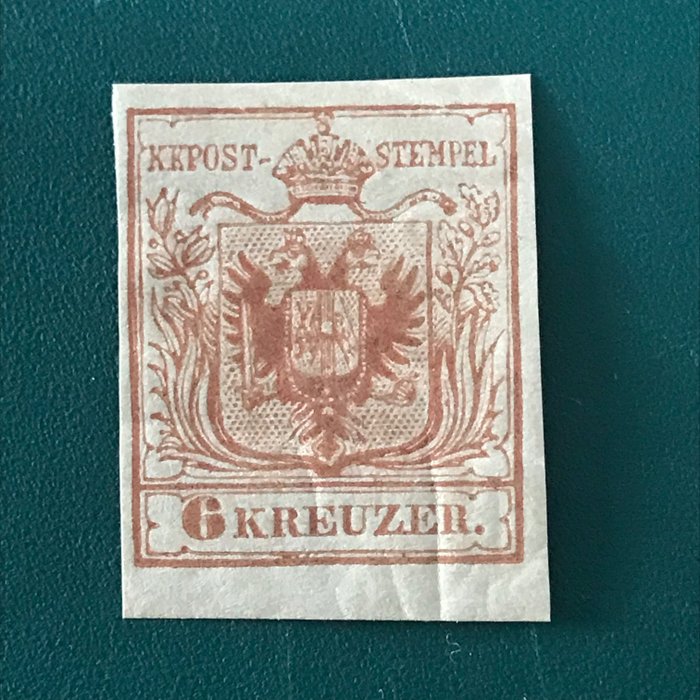 Austria 1854 - 6 Kreuzer first emission with sheet edge - Michel 4Y
