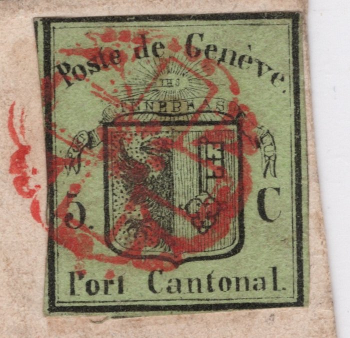 Switzerland 1845 - So-called “Small Eagle” on fragment, neat Geneva rosette