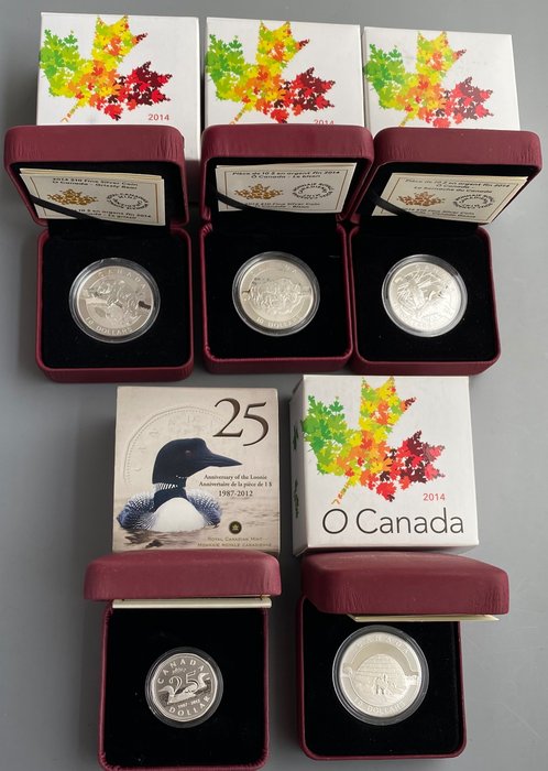Kanada. 1 Dollar 2012 + 10 Dollars 2014 Proof commemorative (5 different)