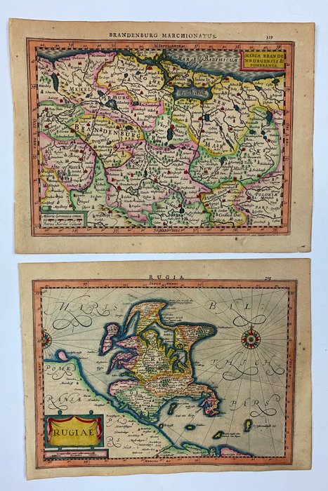Germania, Rügen, Brandenburg [Lot of 2]; G. Mercator/ J. Hondius / J. Cloppenburgh - Rugiae / Marca Brandenburgensis & Pomerania - 1621-1650