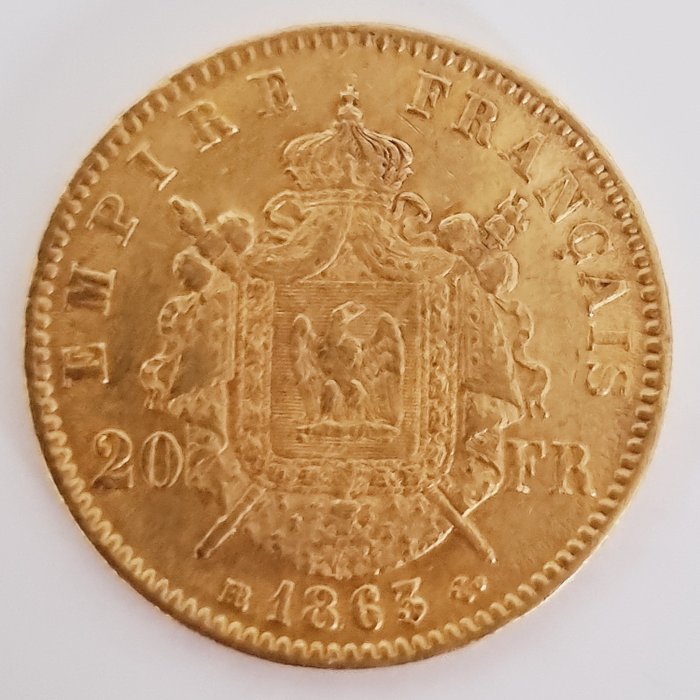 France. Napoléon III (1852-1870). 20 Francs 1863-BB, Strasbourg