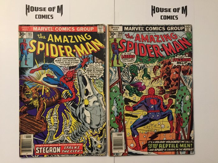 Amazing Spider-Man # 165 & 166 Complete two part story featuring the Lizard vs Stegron - Mid Grade - Geniet - Eerste druk - (1977)