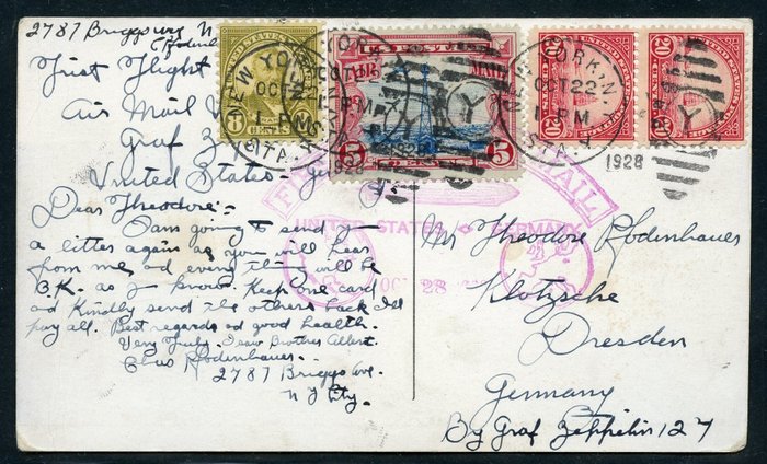 United States of America 1928 - Zeppelin flight - “First flight to Germany” - three postcards - LZ 127