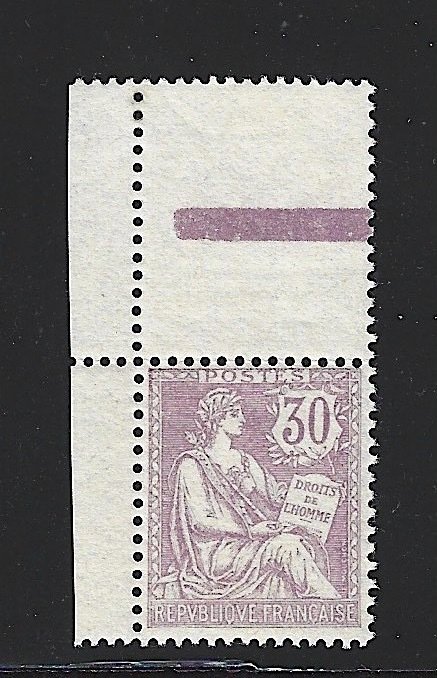 France 1902 - Deluxe - Type Mouchon, retouched - 30 centimes purple, mint**, sheet margin - Yvert n°128