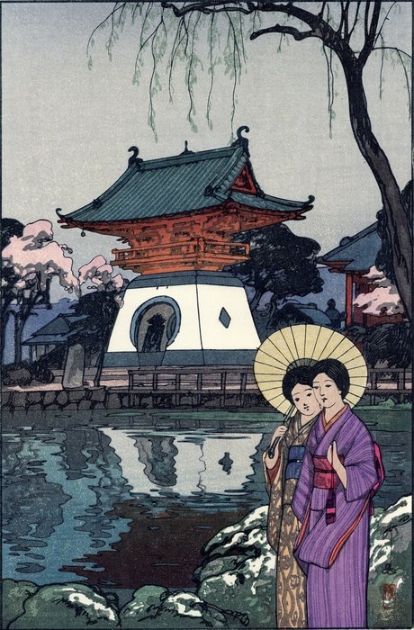 原版木版畫, 吉田工作室出版 - 紙 - Yoshida Hiroshi (1876-1950) - Shinobazu Pond 不忍池 - From the series "Tōkyō jūnidai” 東京十二題 (Twelve Views of Tokyo) - 日本 - 1971年（昭和46年）